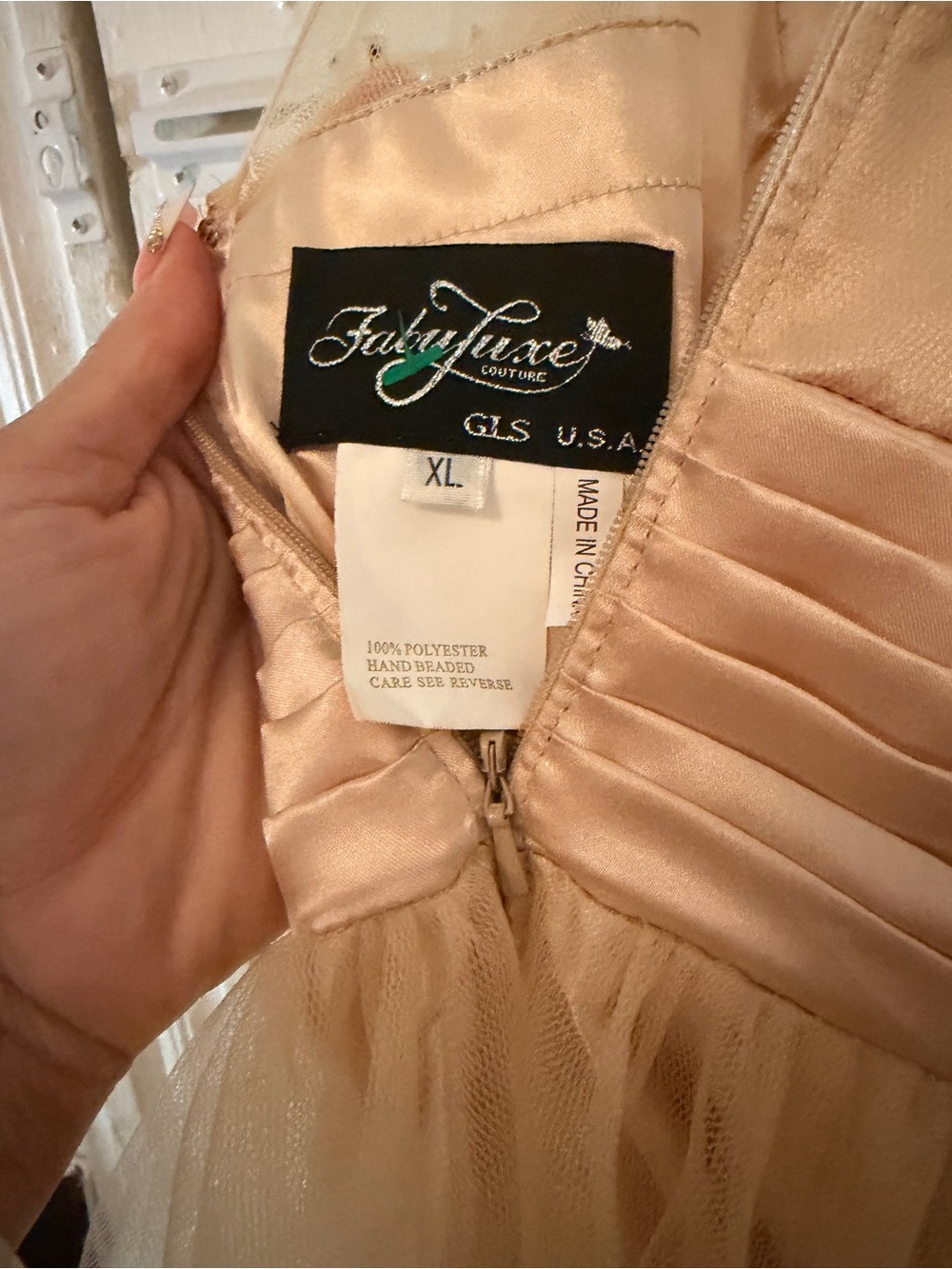 Sleeveless Champagne Tulle Fit-and-Flare Dress with Illusion Neckline - Picture 10 of 10